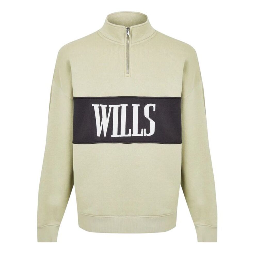 Jack Wills Mens Logo Zip Neck Relaxed Fit Sweatshirt / Pistachio